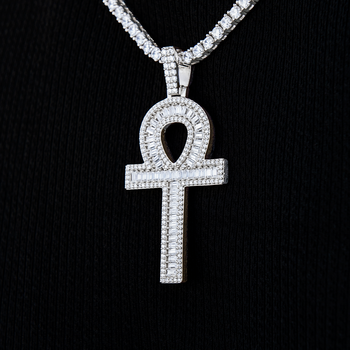 Moissanite Ankh Cross Pendant in Sterling Silver