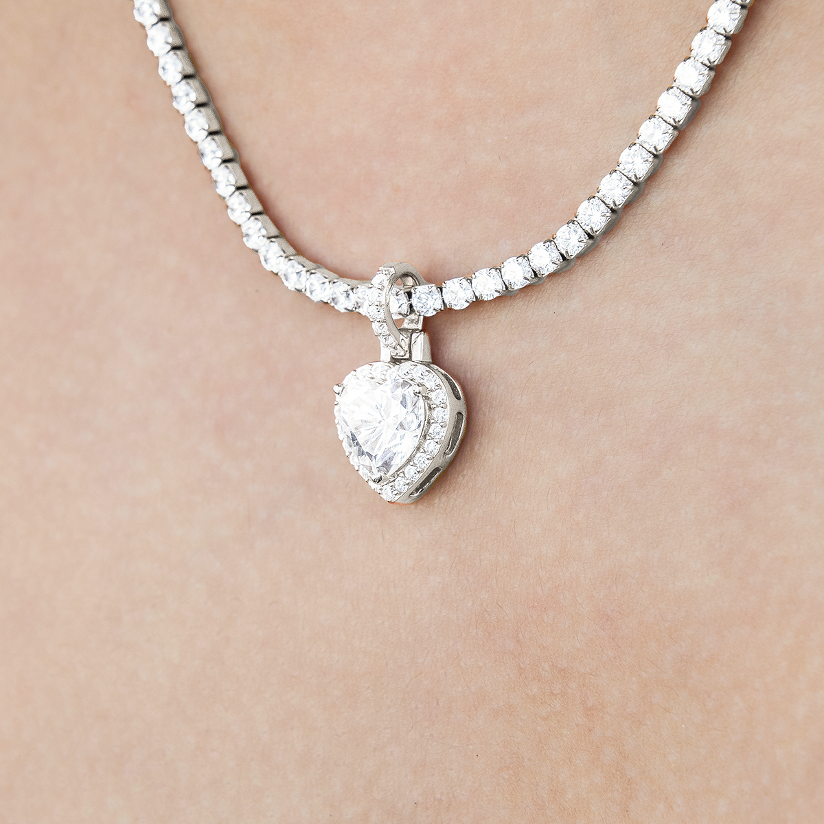 Moissanite Micro Iced Heart Pendant in Sterling Silver