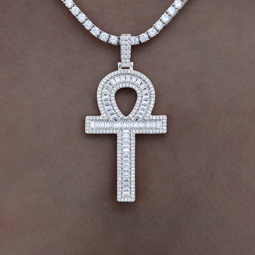 Moissanite Ankh Cross Pendant in Sterling Silver