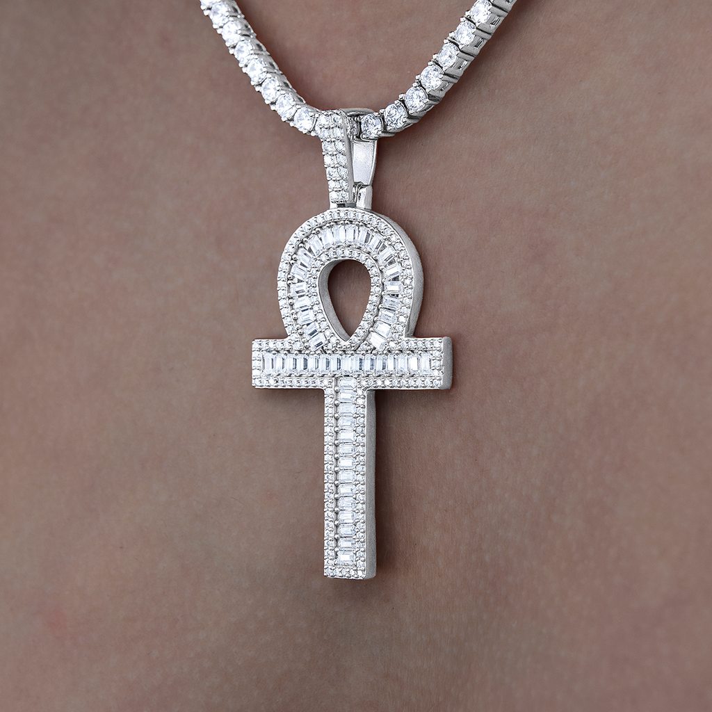 Moissanite Ankh Cross Pendant in Sterling Silver