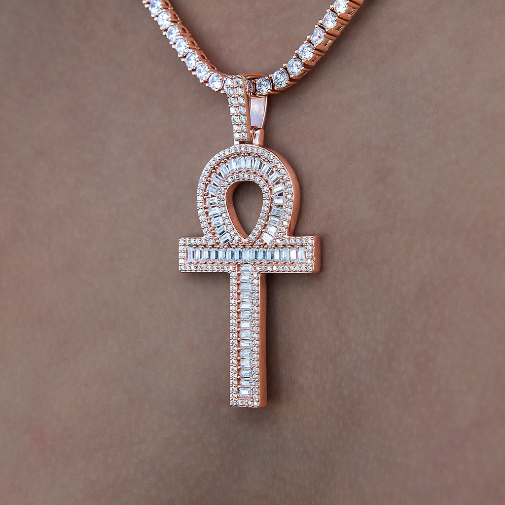 Women's Moissanite Ankh Cross Pendant in Rose Gold Vermeil