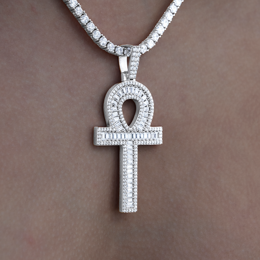 Moissanite Ankh Cross Pendant in Sterling Silver