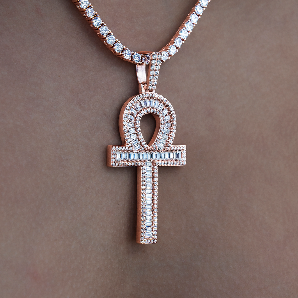 Women's Moissanite Ankh Cross Pendant in Rose Gold Vermeil