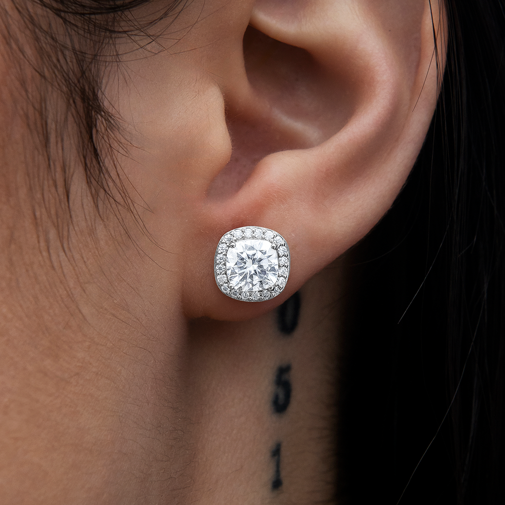 Cushion Cut Moissanite Earrings in Sterling Silver