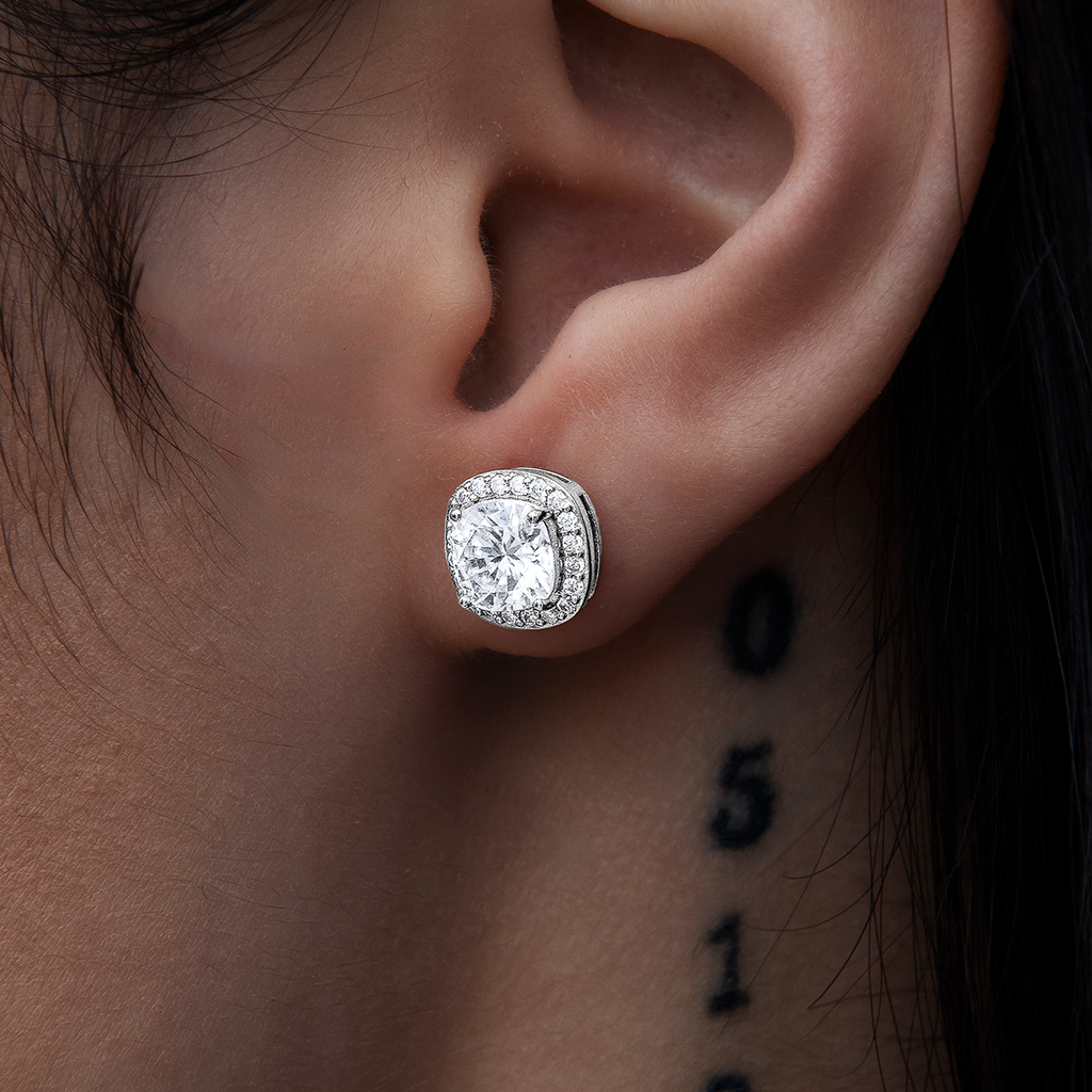 Cushion Cut Moissanite Earrings in Sterling Silver