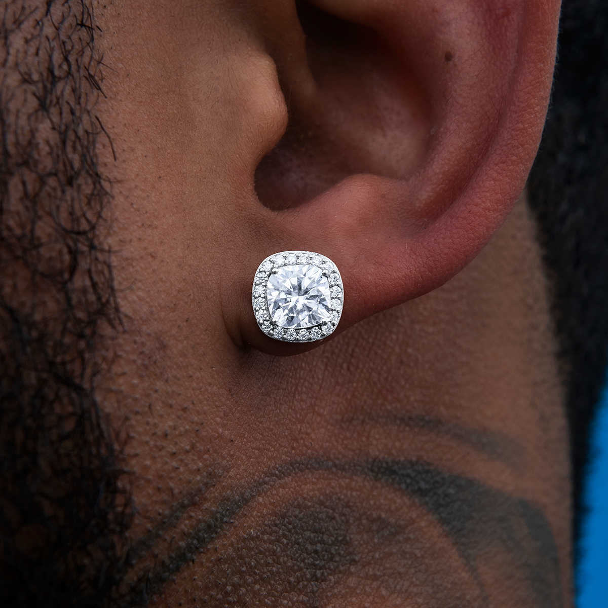 Cushion Cut Moissanite Earrings in Sterling Silver