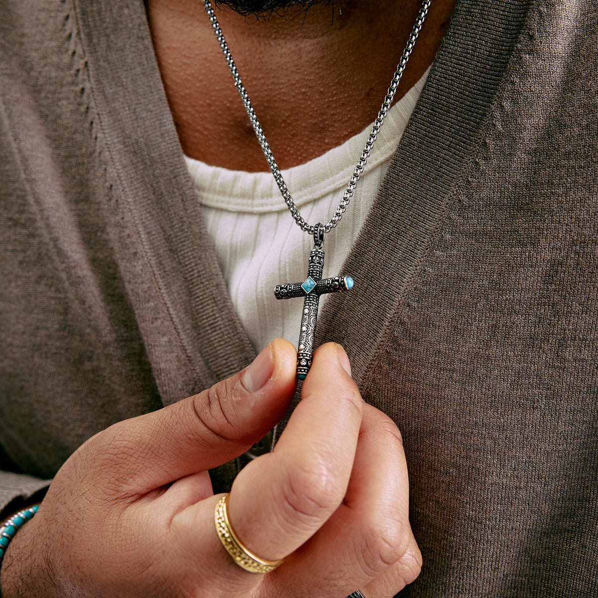 Skulls and Stones Large Cross Pendant