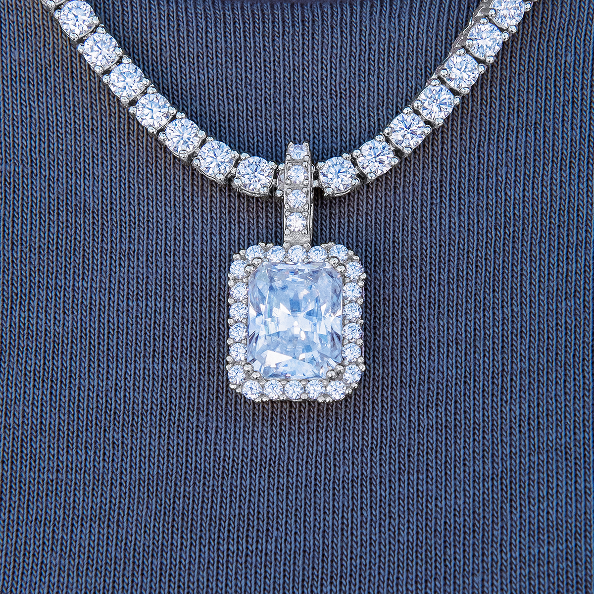 Moissanite Micro Diamond Stone Pendant in Sterling Silver