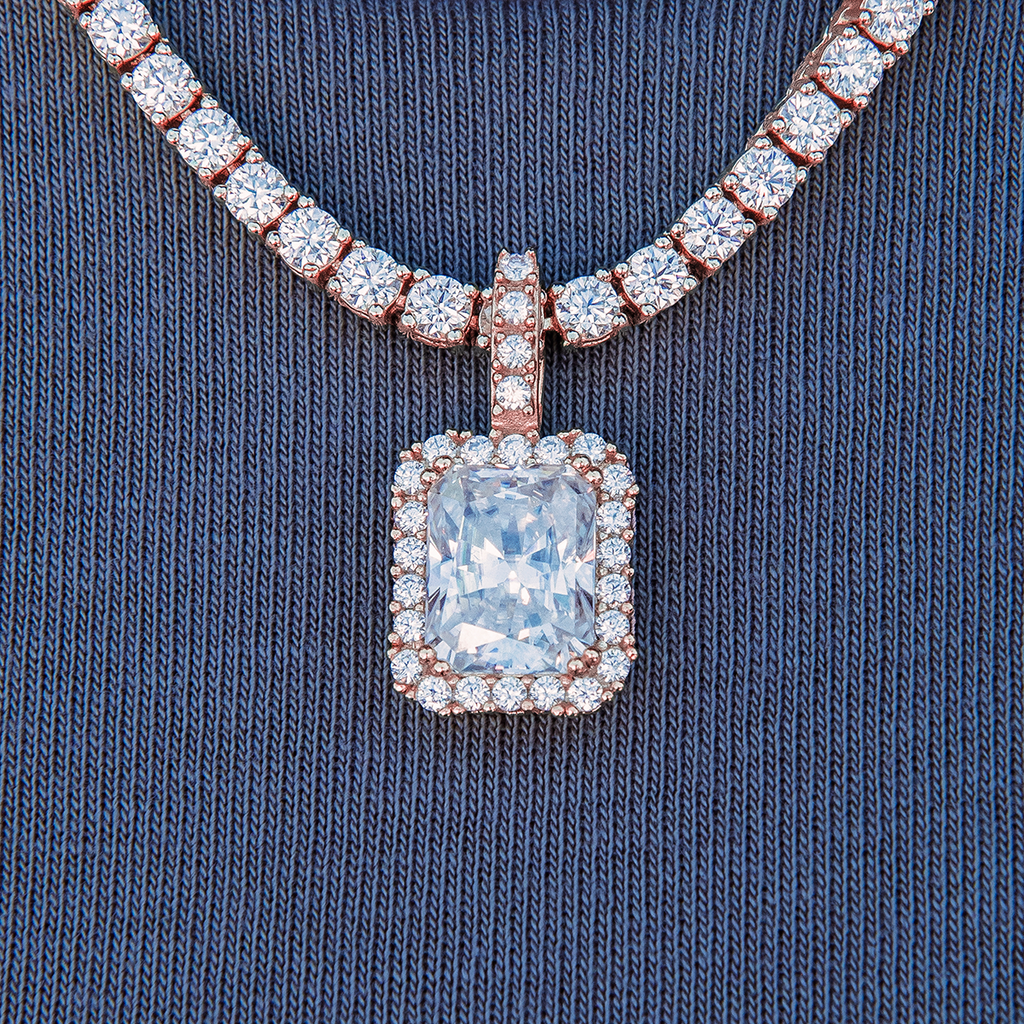 Men's Moissanite Micro Diamond Stone Pendant in Rose Gold Vermeil