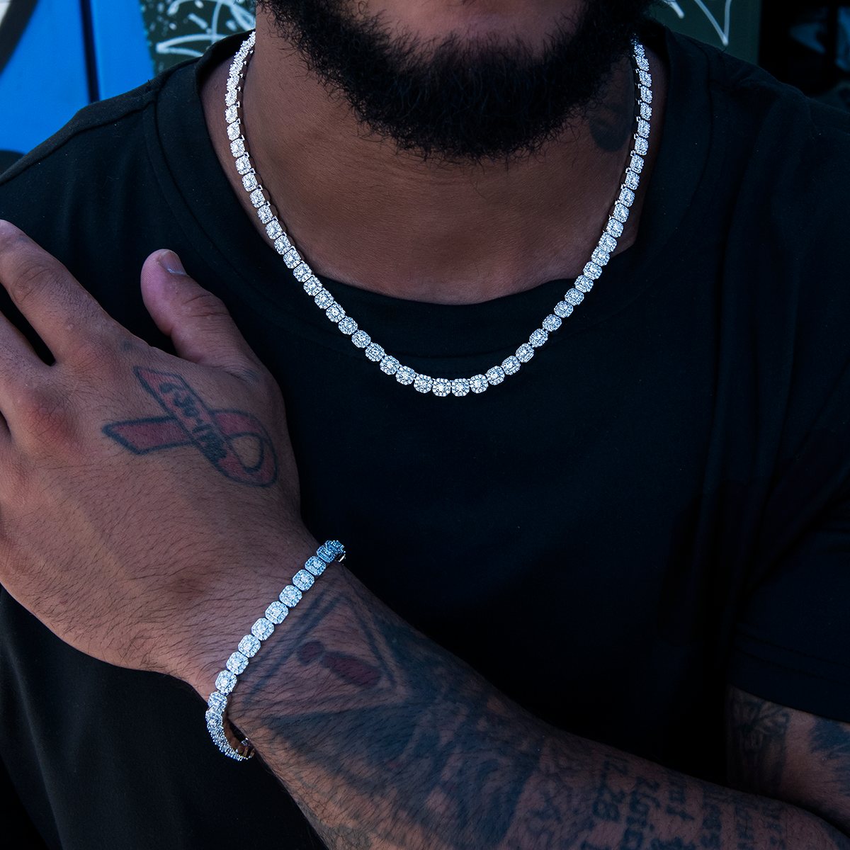 Micro Clustered Tennis Chain + Bracelet Bundle in White Gold