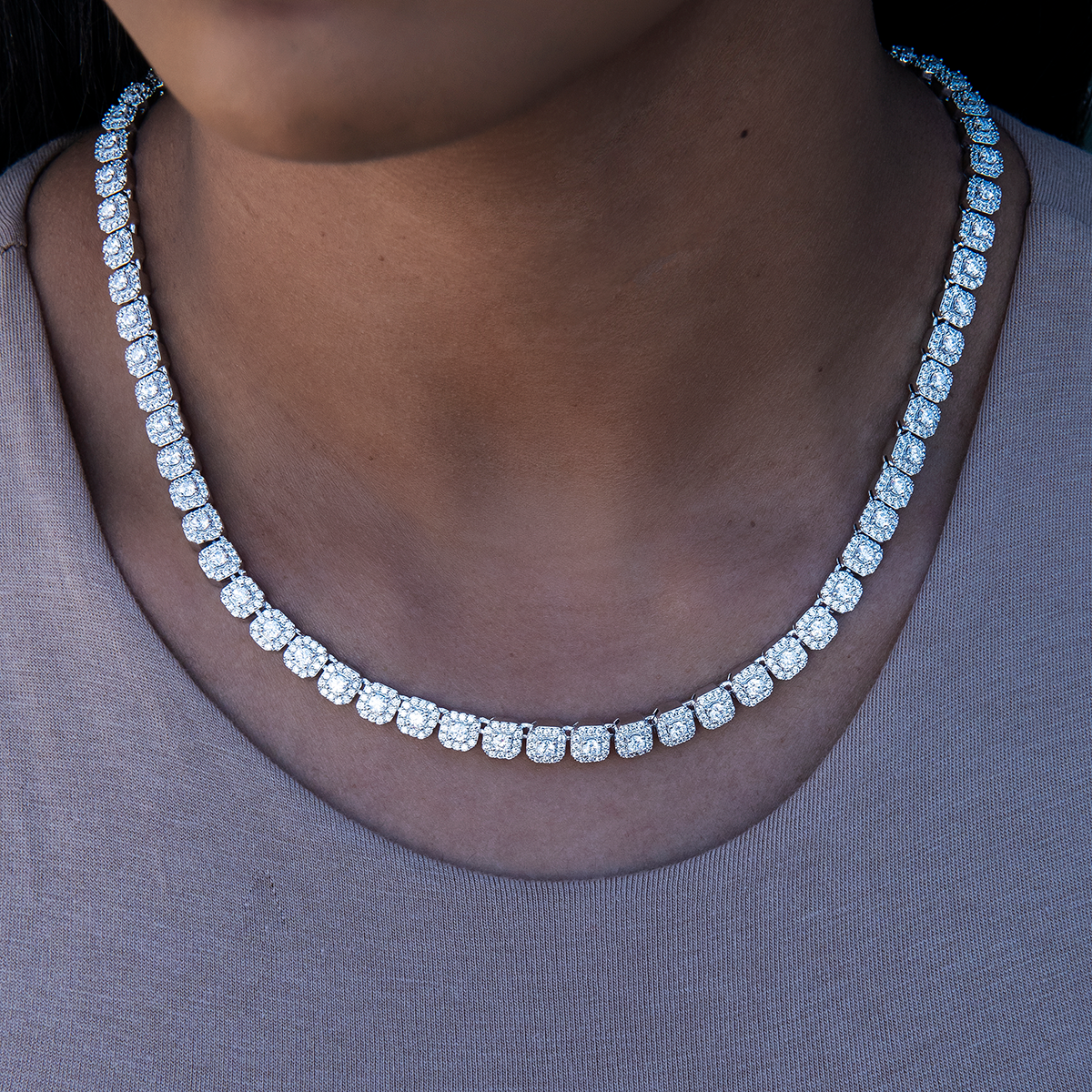Micro Clustered Tennis Necklace + Bracelet Bundle in White Gold
