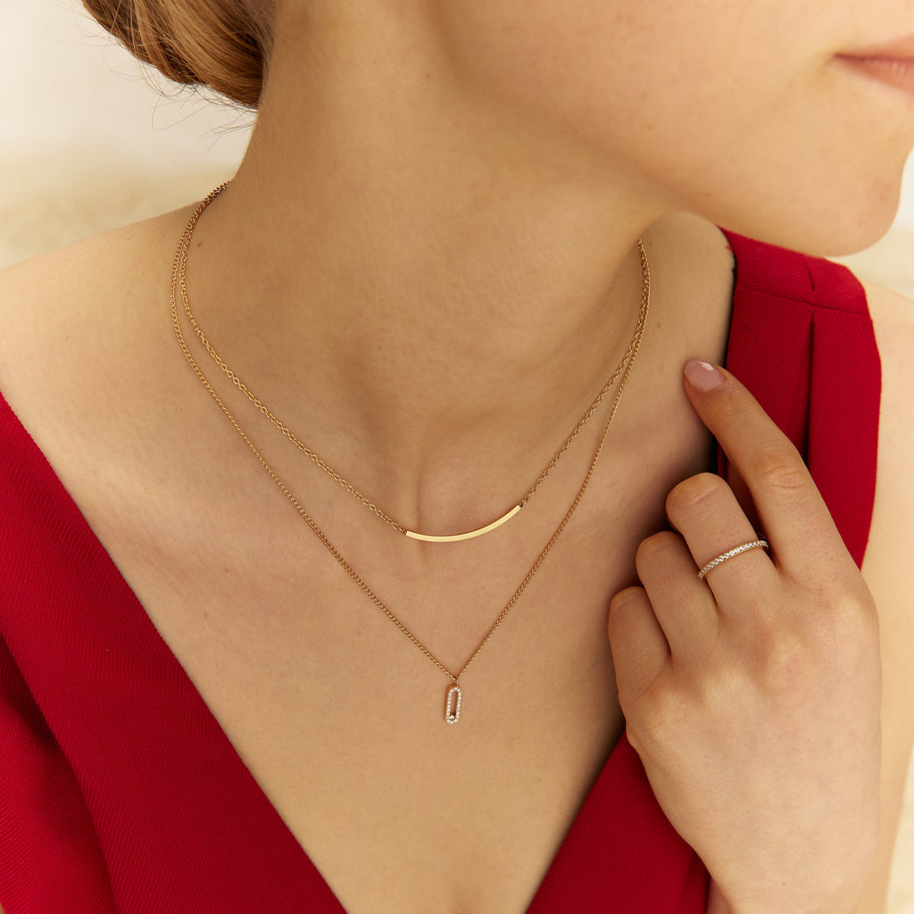 Layered Bar CZ Pendant Necklace
