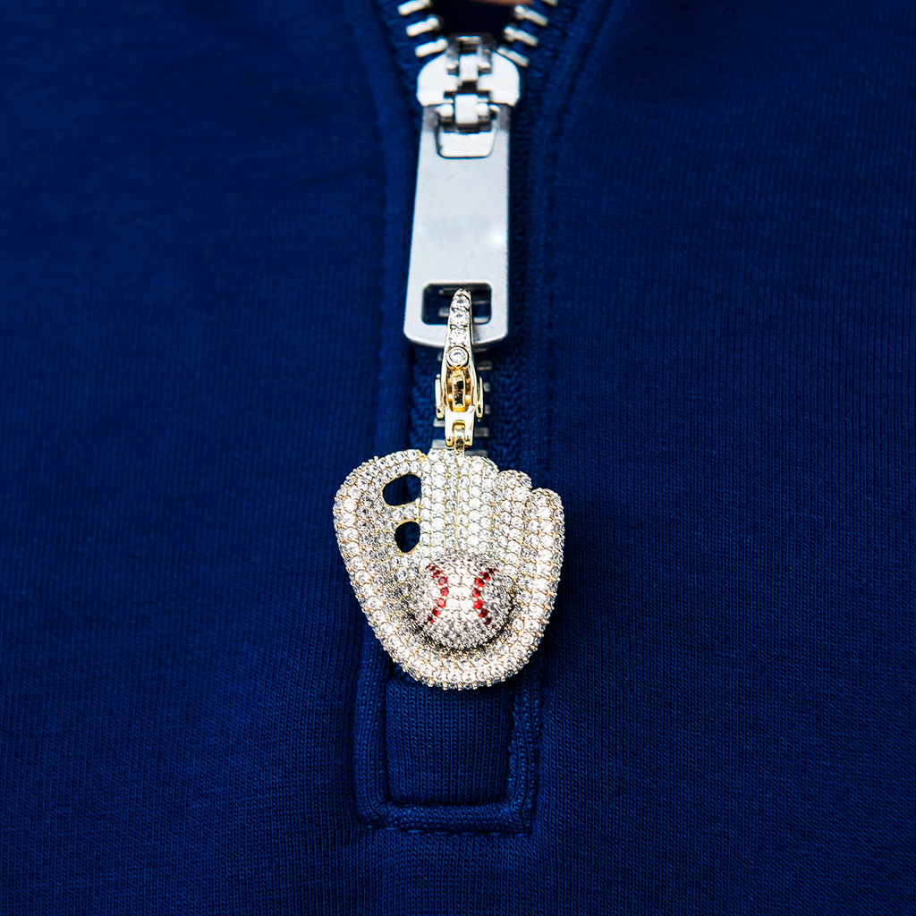Iced Baseball Clip On Pendant in Yellow Gold