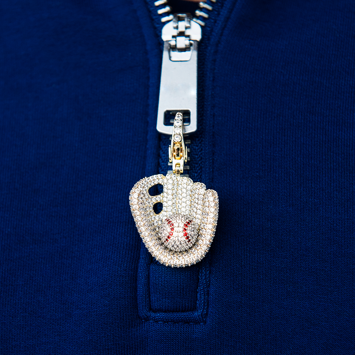 Iced Baseball Clip On Pendant in Yellow Gold