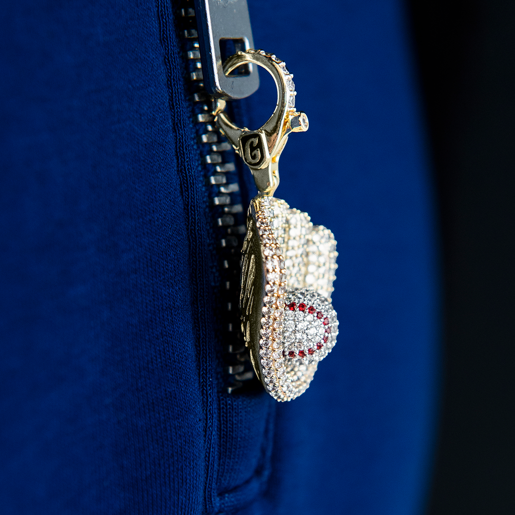 Iced Baseball Clip On Pendant in Yellow Gold