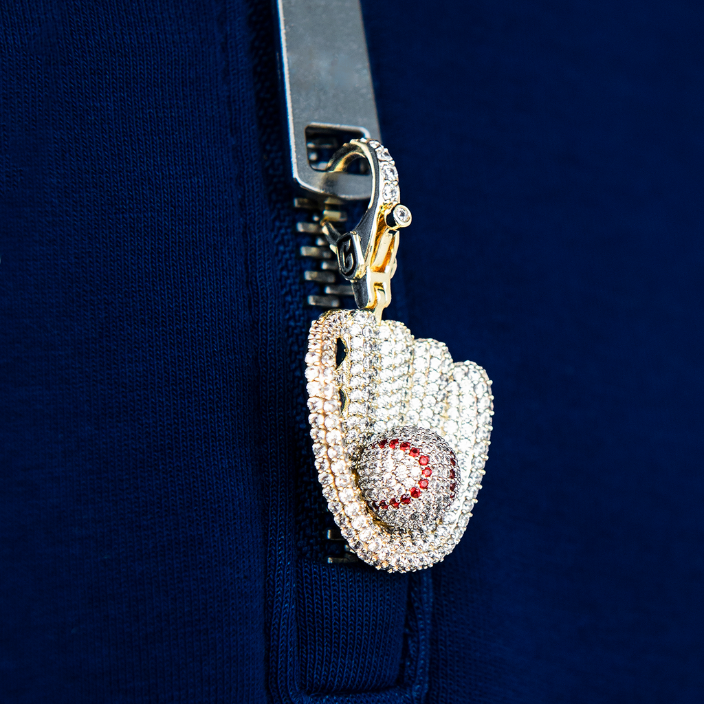 Iced Baseball Clip On Pendant in Yellow Gold