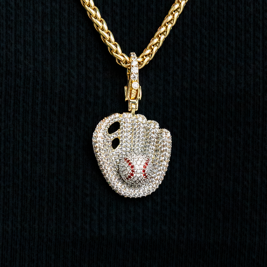 Iced Baseball Clip On Pendant in Yellow Gold