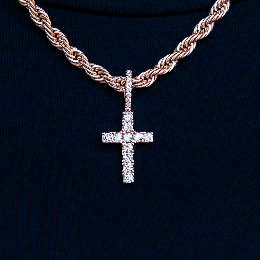Micro Diamond Cross Pendant - Rose Gold