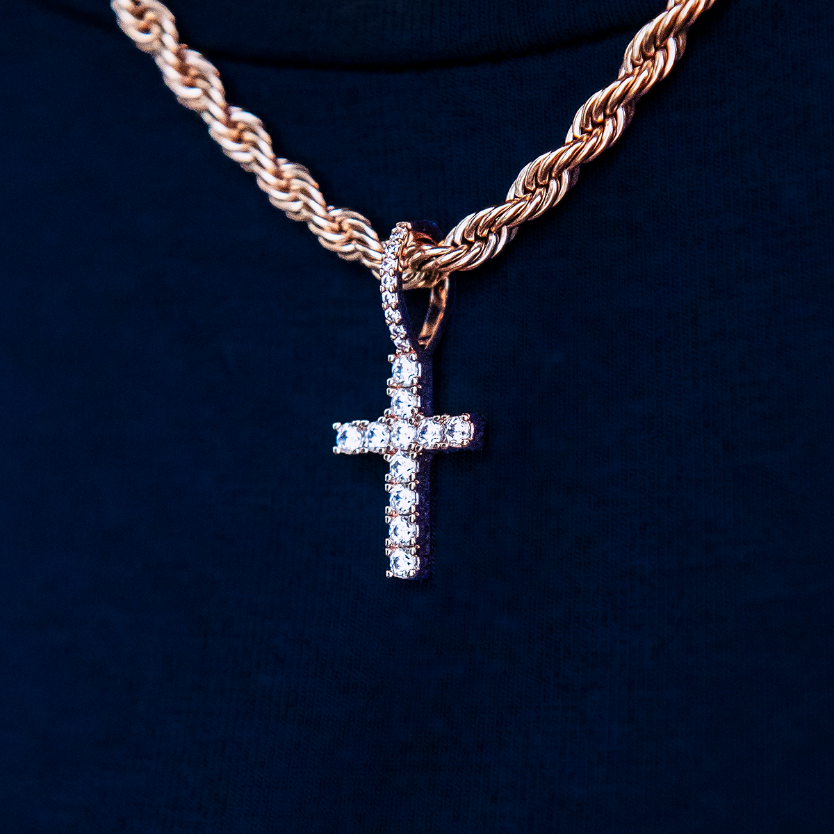 Micro Diamond Cross Pendant in Rose Gold