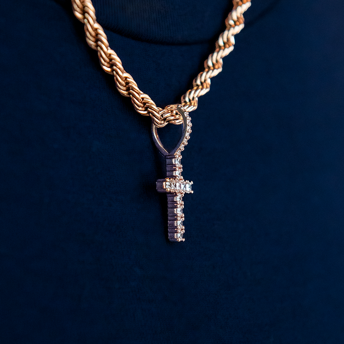 Micro Diamond Cross Pendant in Rose Gold
