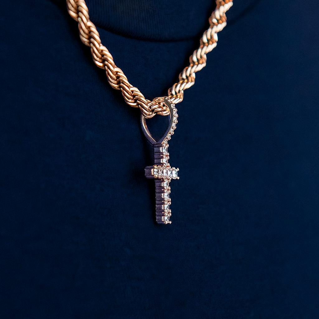 Micro Diamond Cross Pendant - Rose Gold