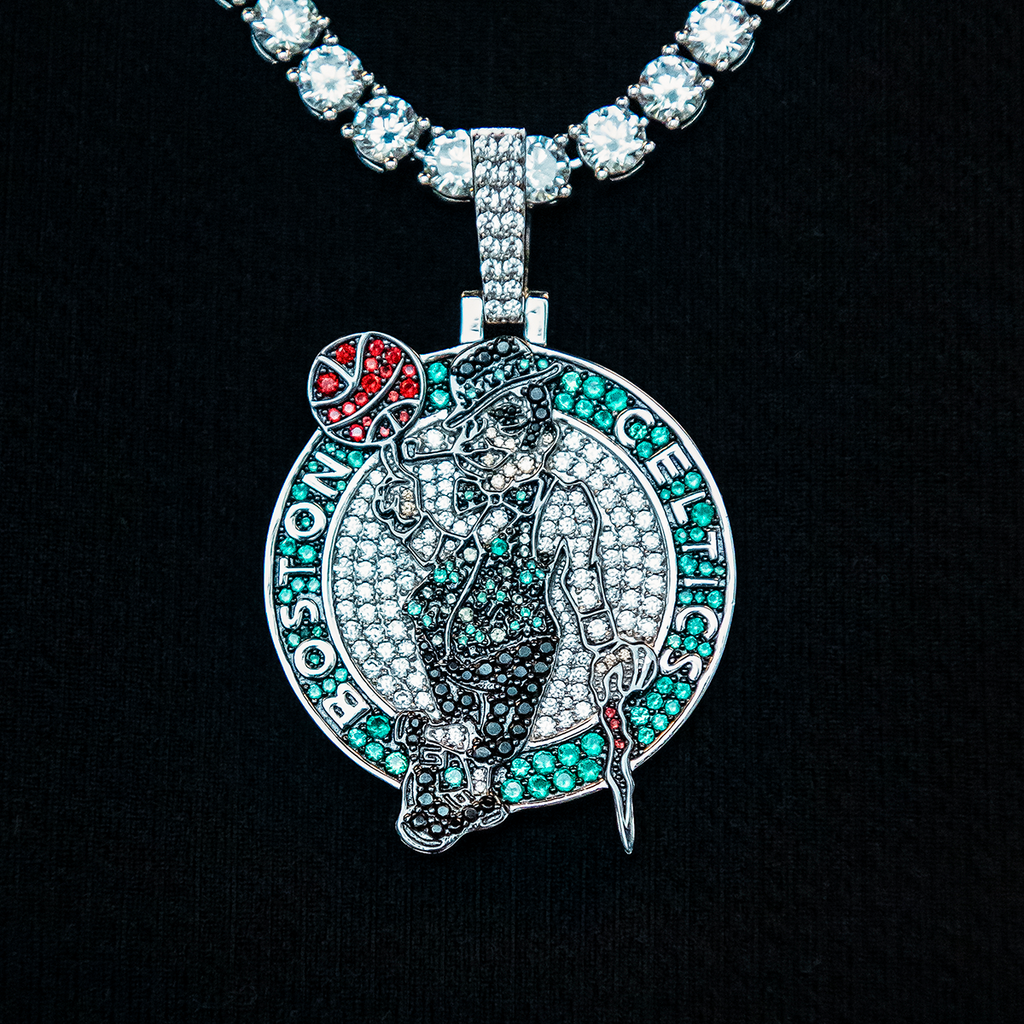 Boston Celtics Official NBA Primary Logo Pendant - White Gold