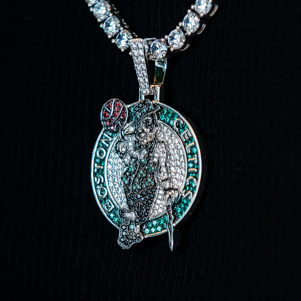 Boston Celtics Official NBA Primary Logo Pendant - White Gold
