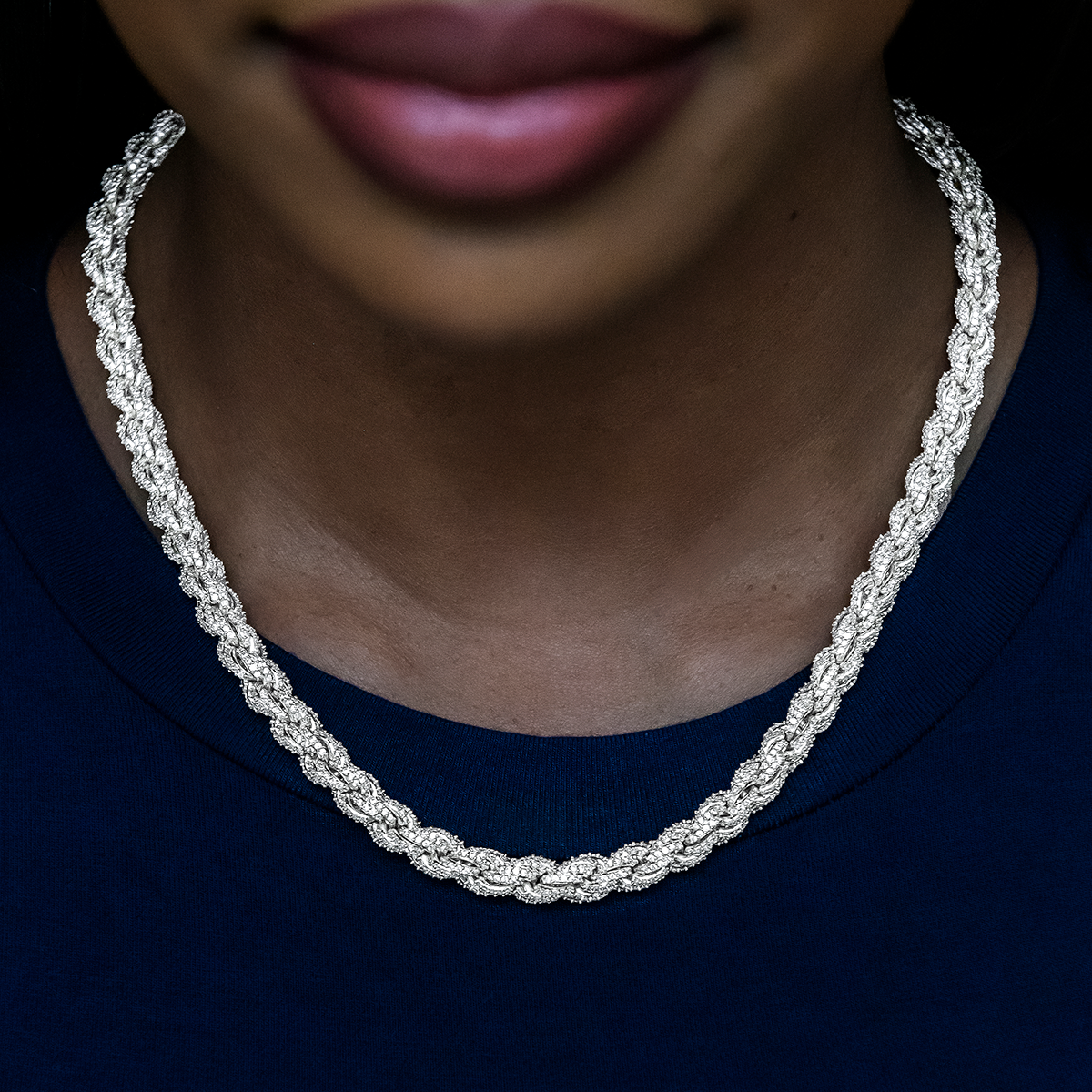 Diamond Rope Necklace in White Gold- 7mm