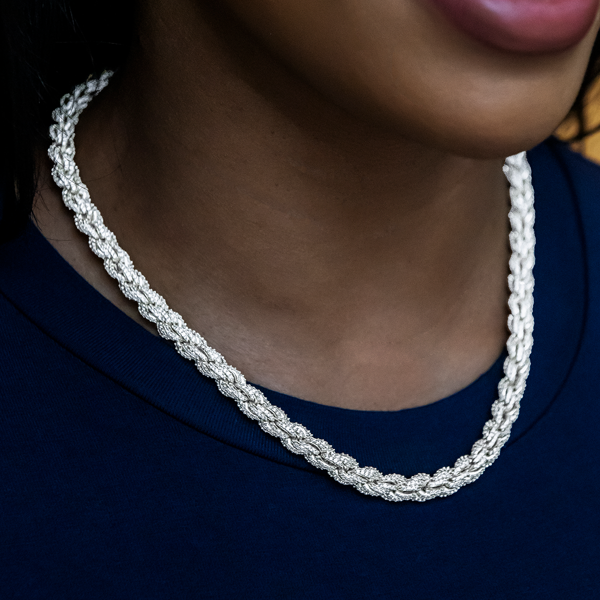 Diamond Rope Necklace in White Gold- 7mm