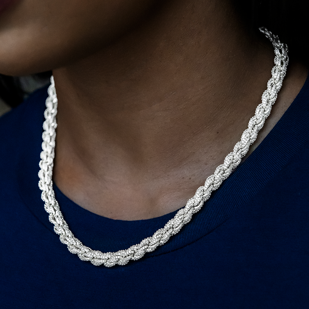 Diamond Rope Necklace in White Gold- 7mm