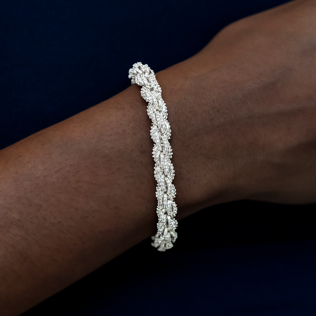 Diamond Rope Chain Bracelet in White Gold- 7mm