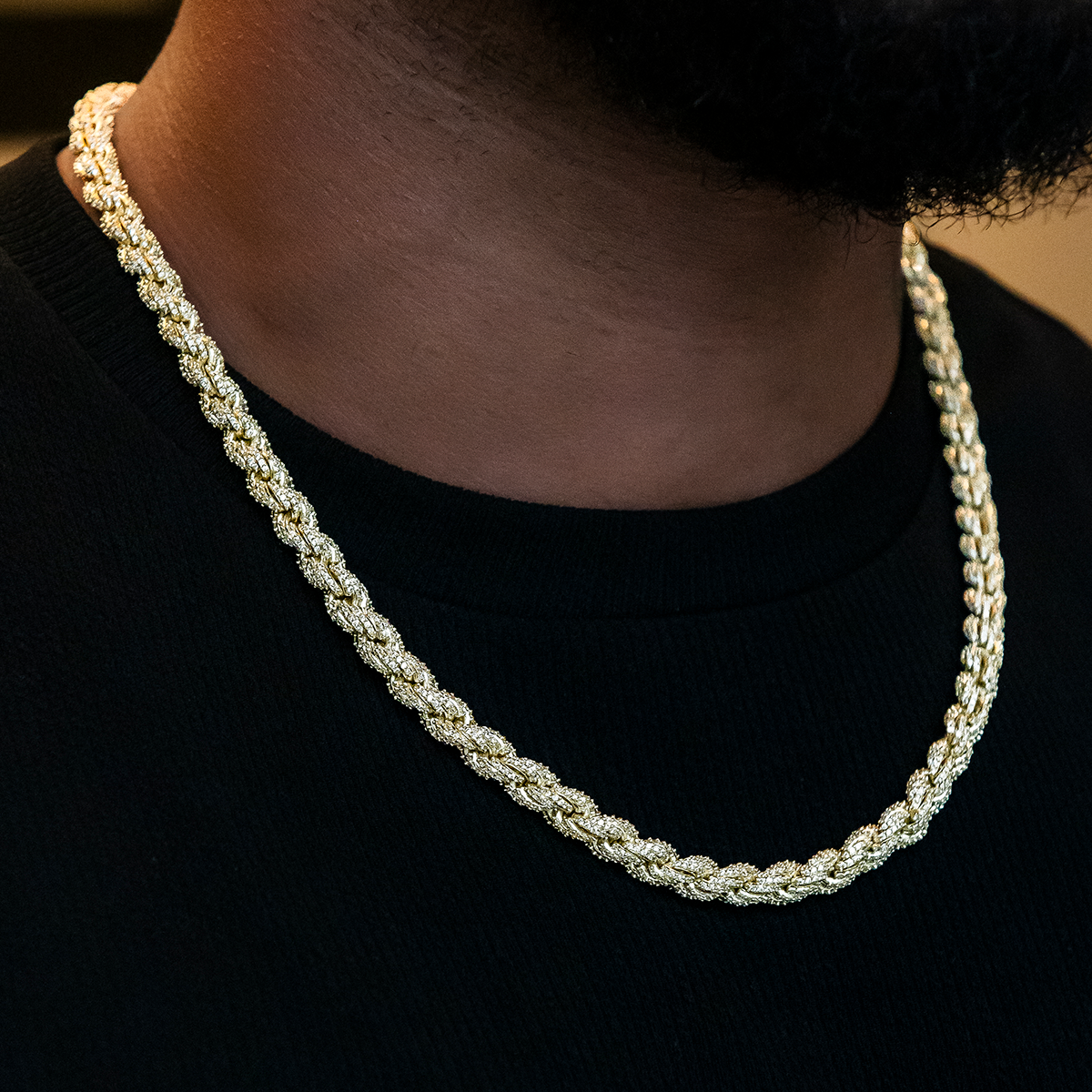 Diamond Rope Chain in Yellow Gold- 7mm