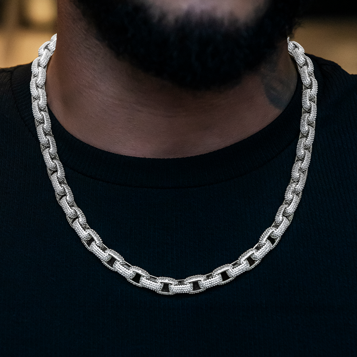 Diamond Box Link Chain in White Gold- 9mm