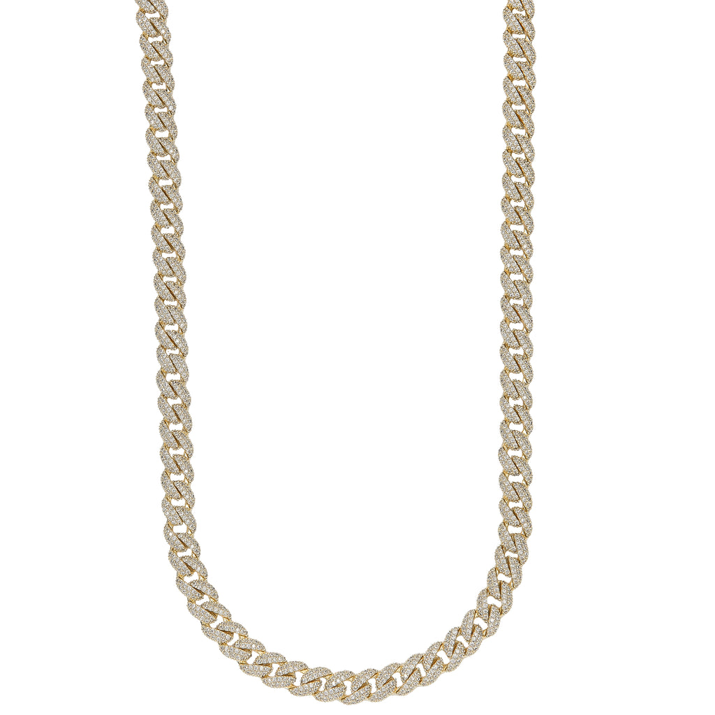 Women's 8.5MM Moissanite Diamond Cuban Chain Necklace in Yellow Gold Vermeil