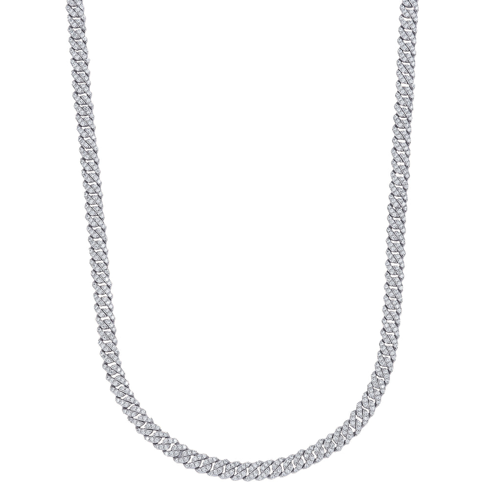 Micro Diamond Prong Moissanite Cuban Chain Necklace in Sterling Silver - 6MM