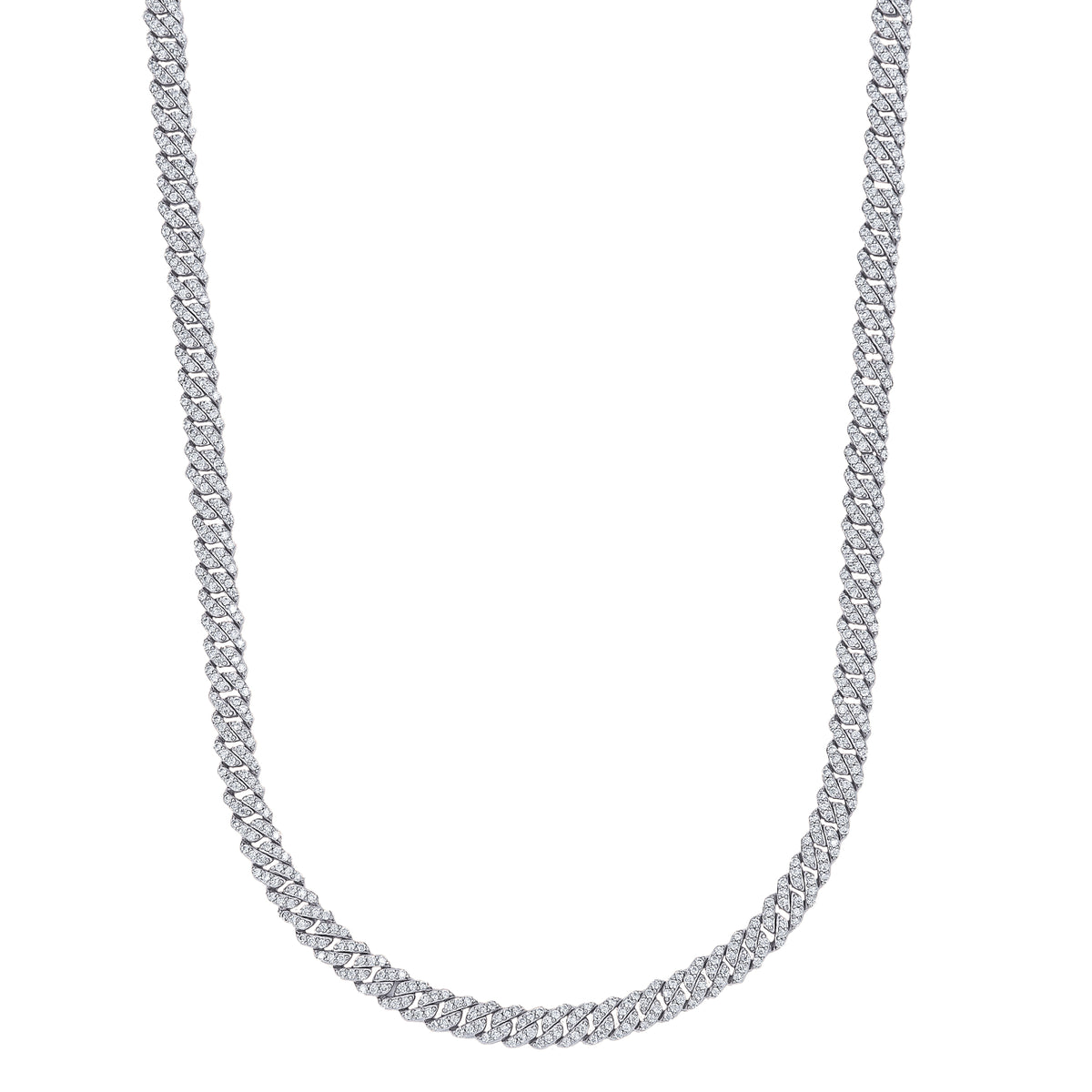 Micro Diamond Prong Moissanite Cuban Chain Necklace in Sterling Silver - 6MM
