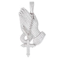Women's Moissanite Praying Hands Pendant in White Gold Vermeil