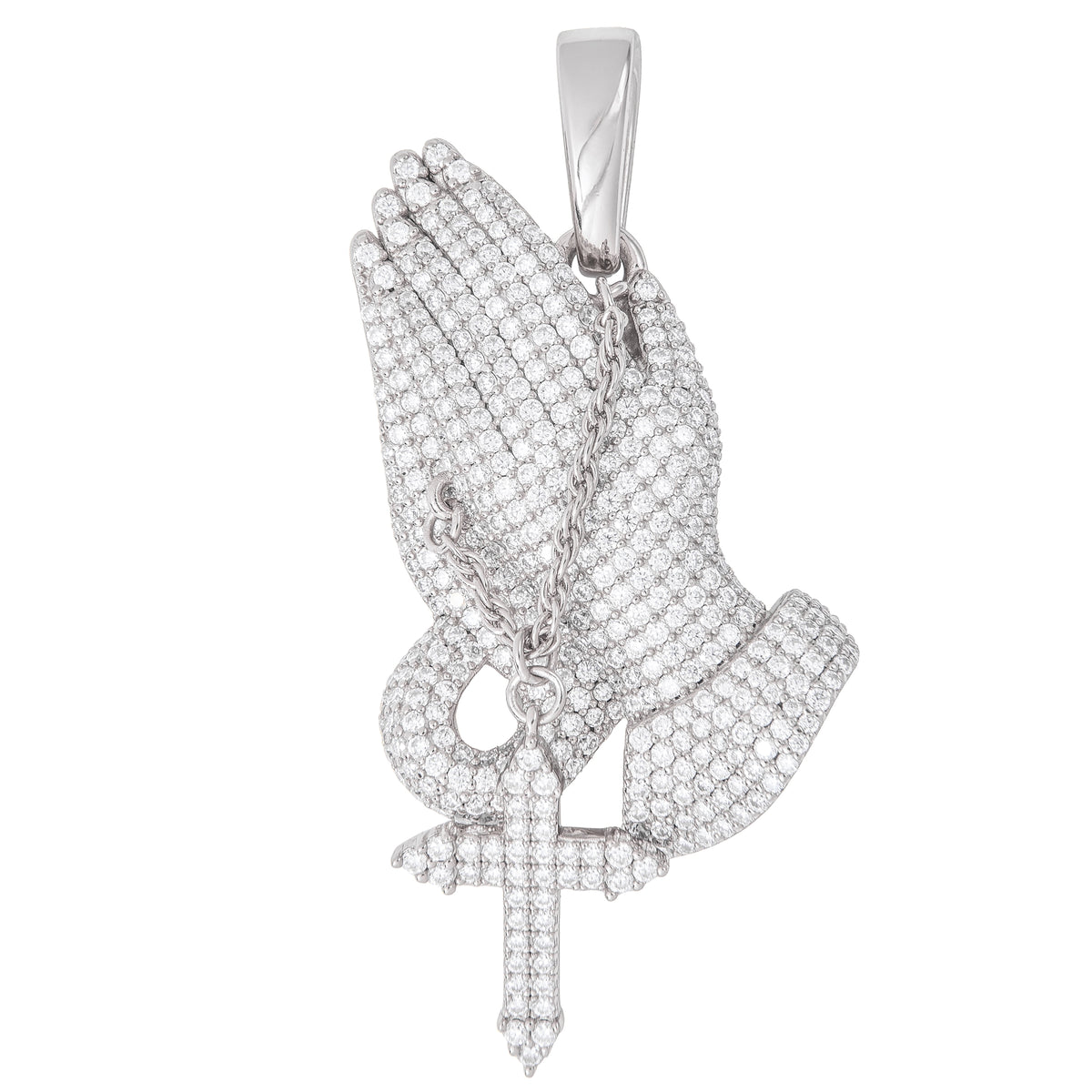 Moissanite Praying Hands Pendant in Sterling Silver