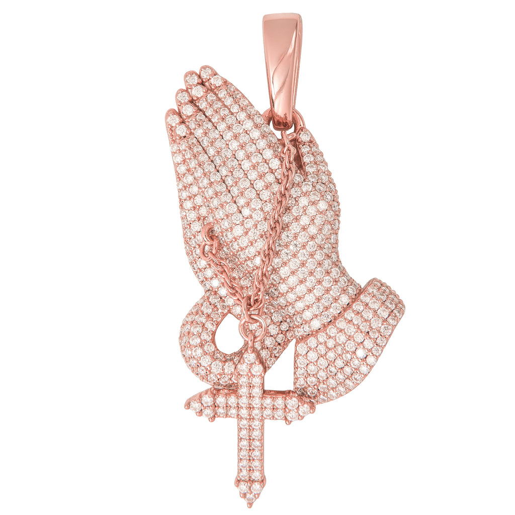 Women's Moissanite Praying Hands Pendant in Rose Gold Vermeil