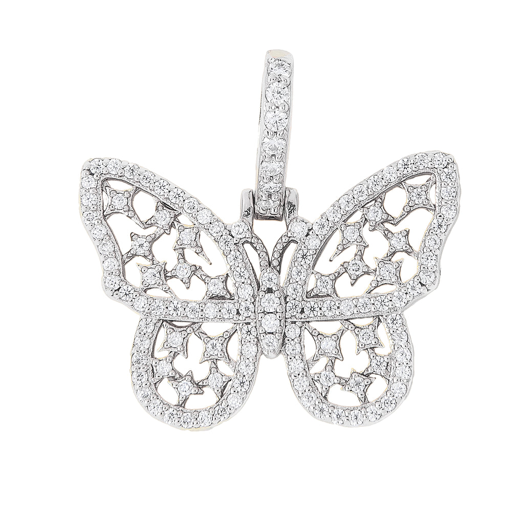 Women's Moissanite Small Butterfly Pendant in White Gold Vermeil