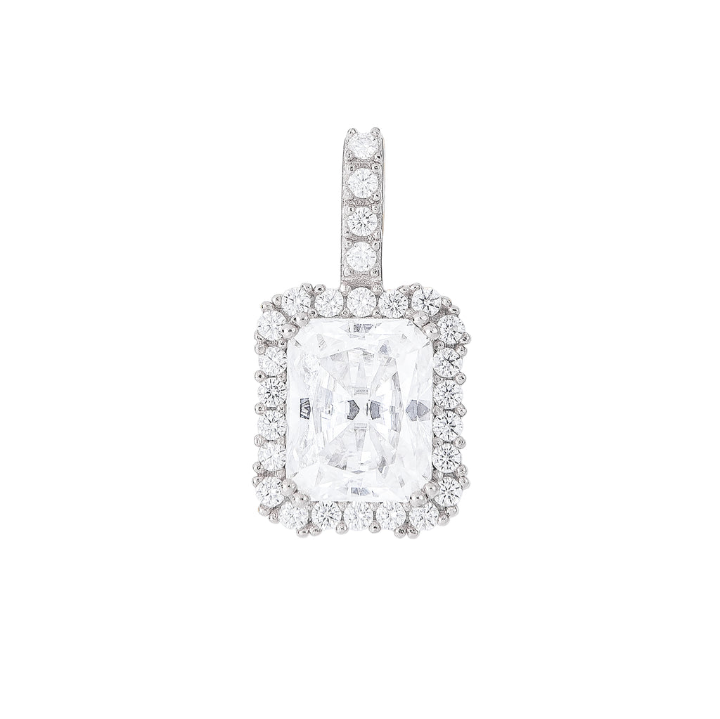 Moissanite Micro Diamond Stone Pendant in Sterling Silver