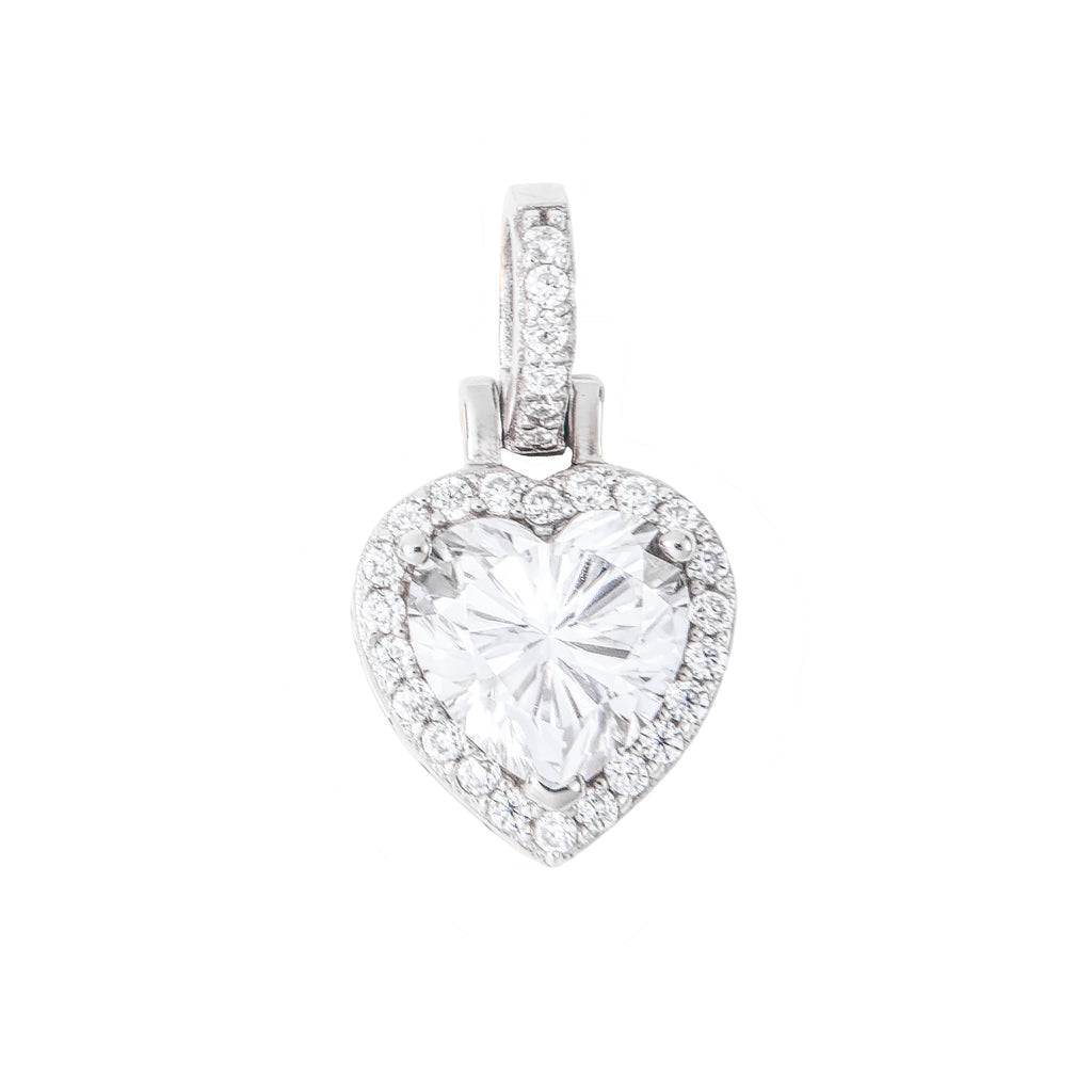 Moissanite Micro Iced Heart Pendant in Sterling Silver