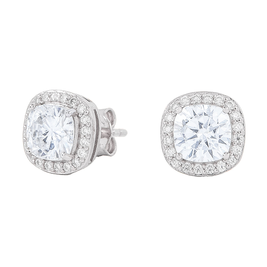 Cushion Cut Moissanite Earrings in Sterling Silver