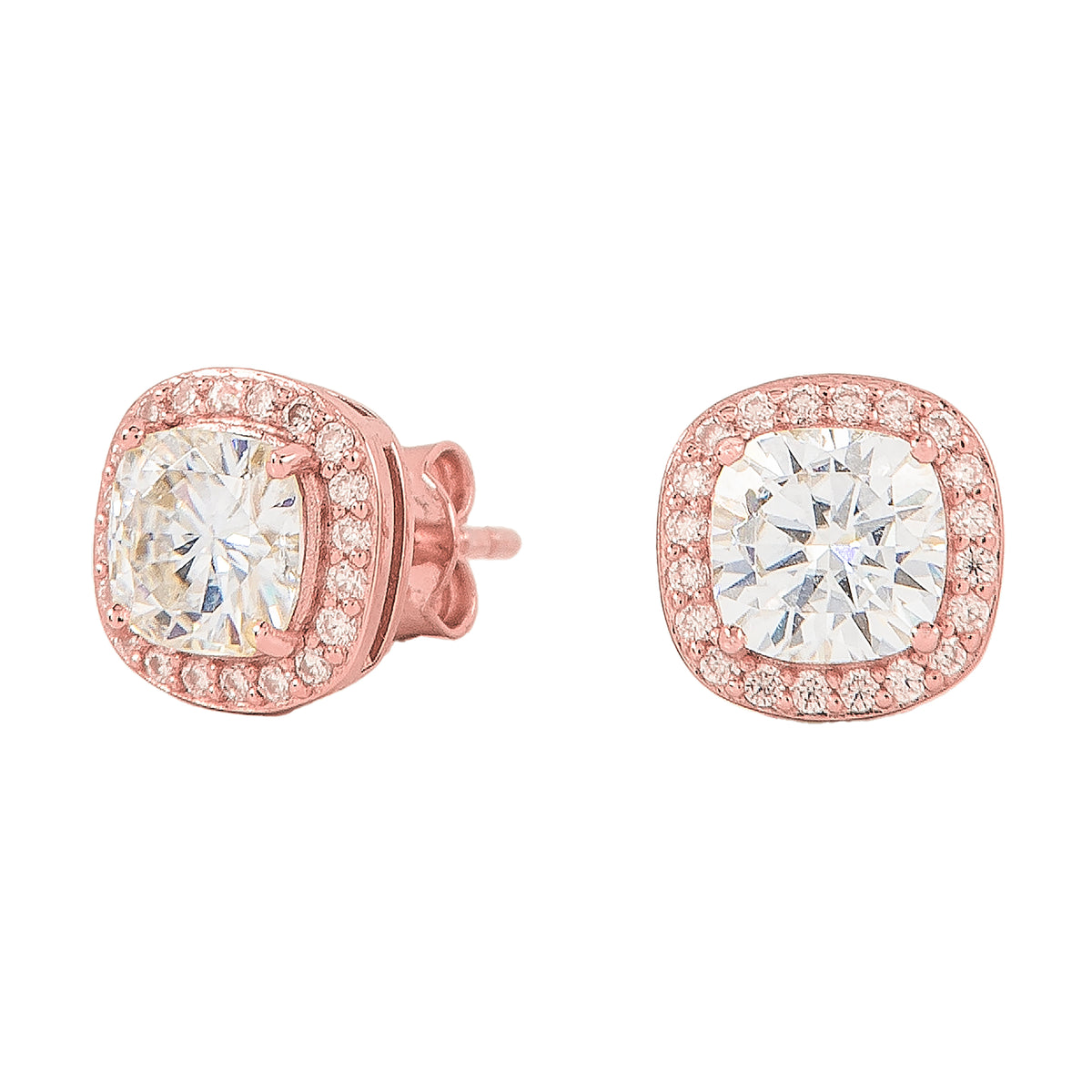 Cushion Cut Moissanite Earrings in Rose Gold Vermeil