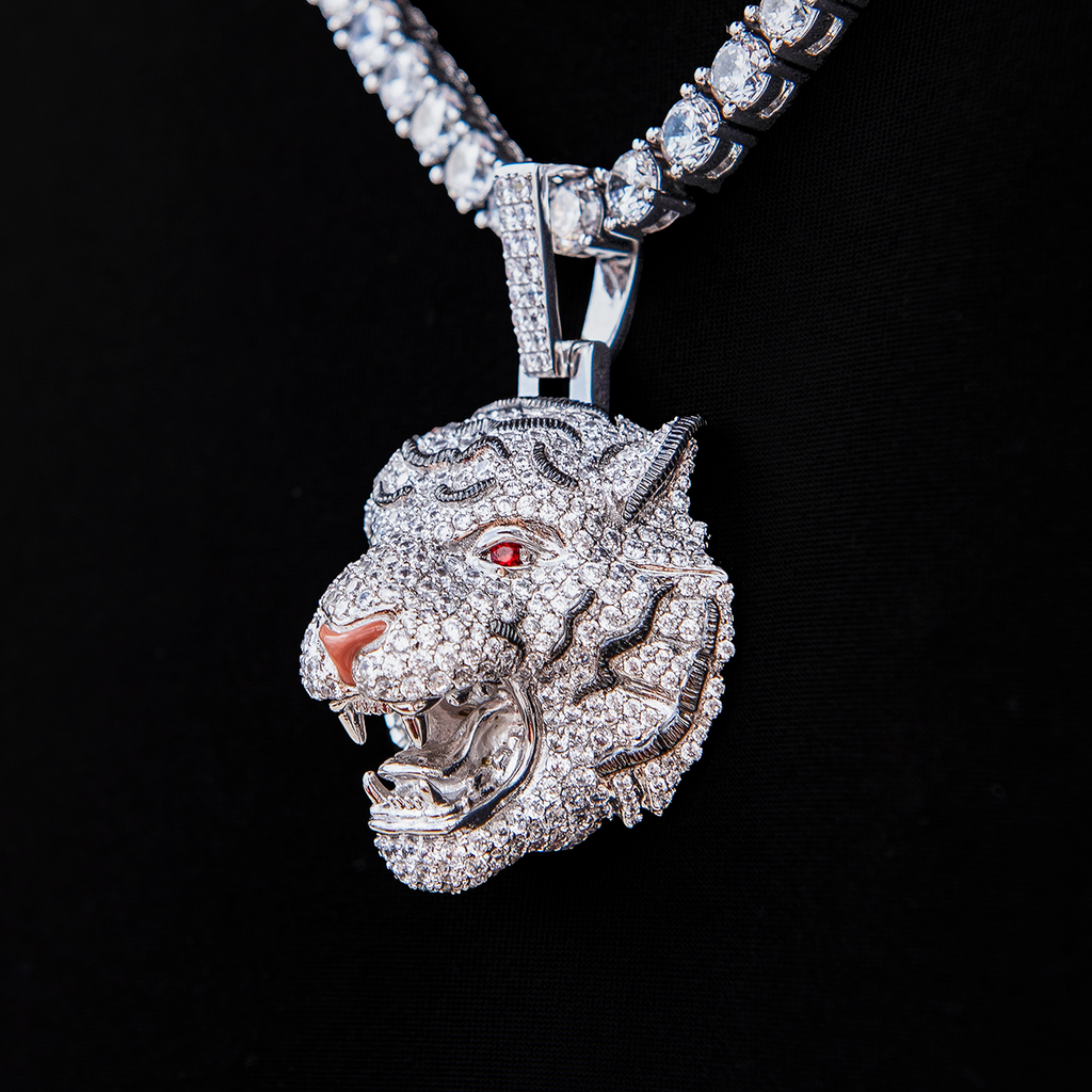 Iced Tiger Pendant in White Gold