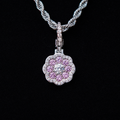 Pink Flower Stone Clip On Pendant - White Gold
