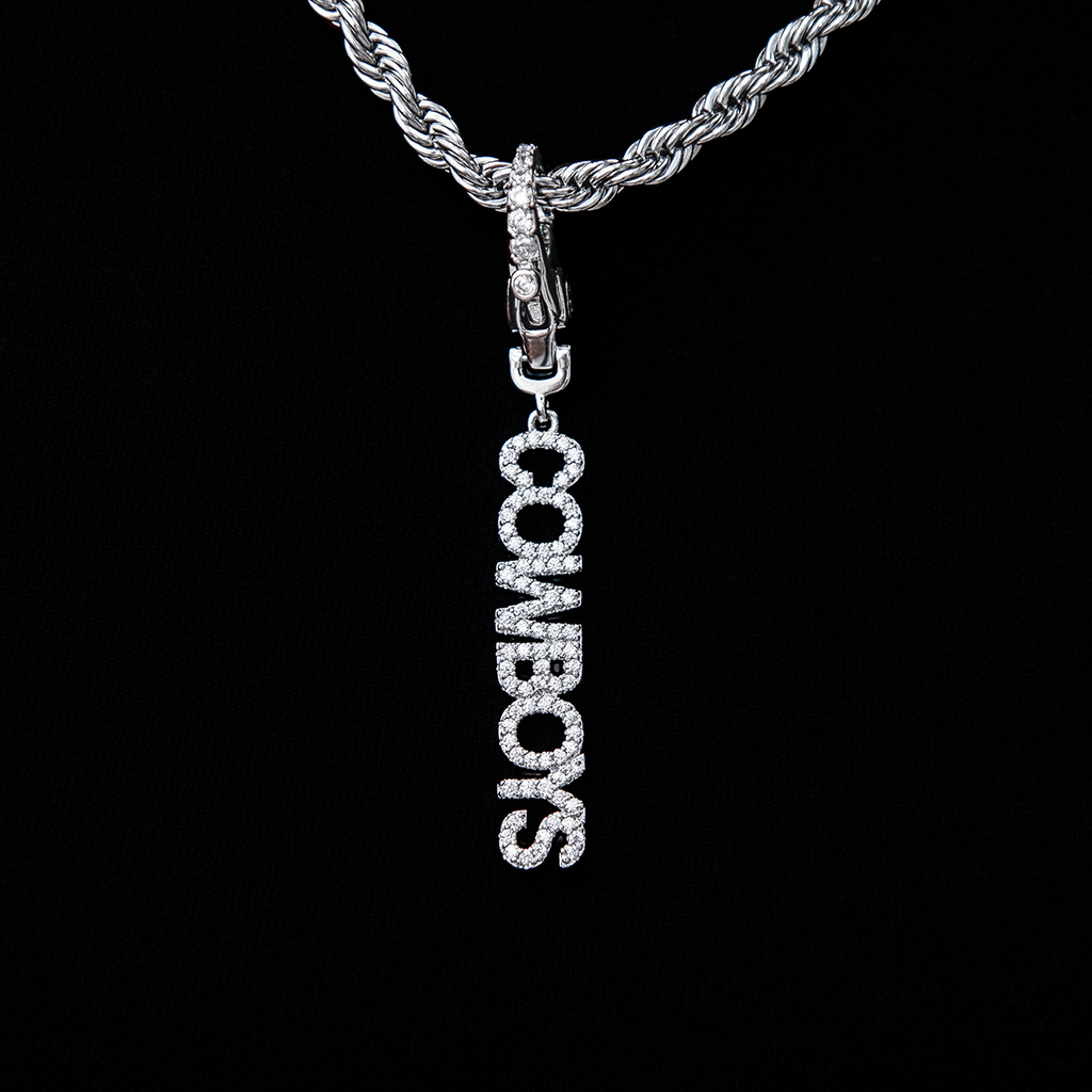 Dallas Cowboys Official NFL Wordmark Logo Clip On Pendant - White Gold