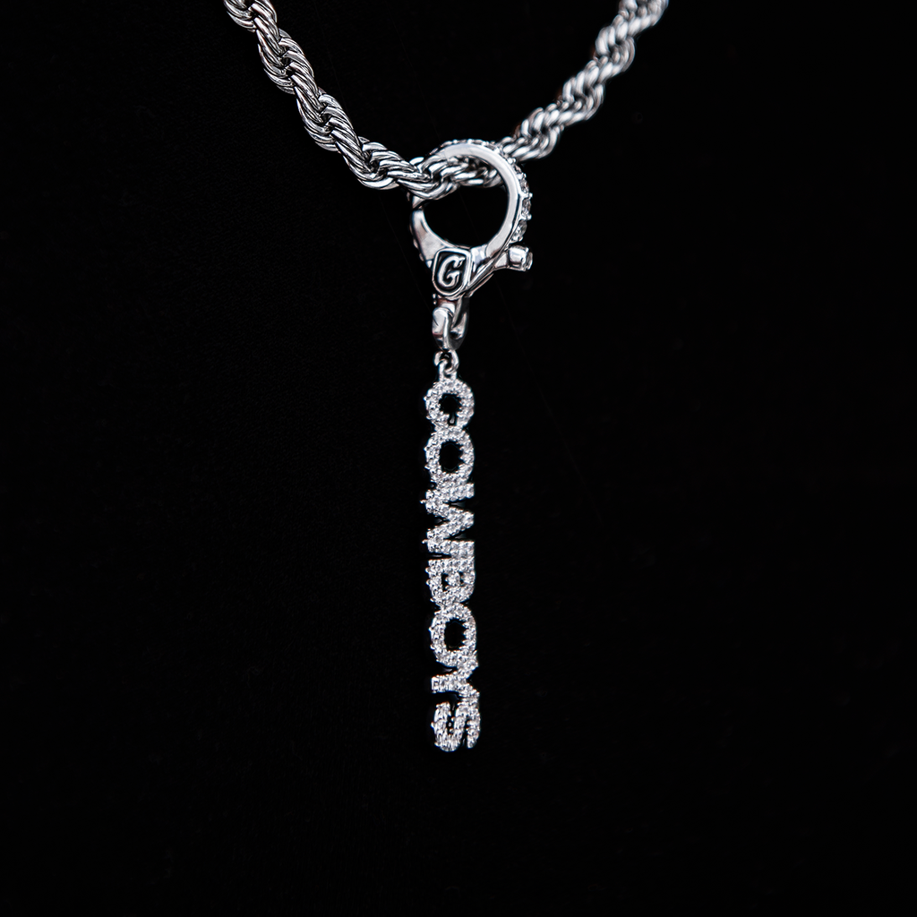 Dallas Cowboys Official NFL Wordmark Logo Clip On Pendant - White Gold