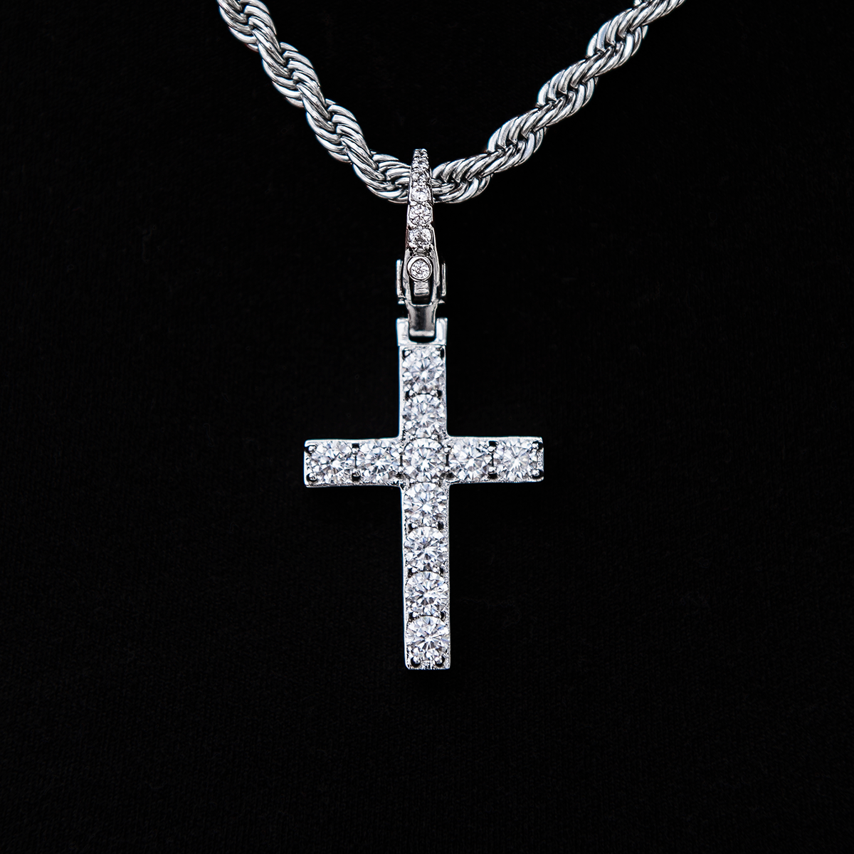 Diamond Cross Clip On Pendant in White Gold