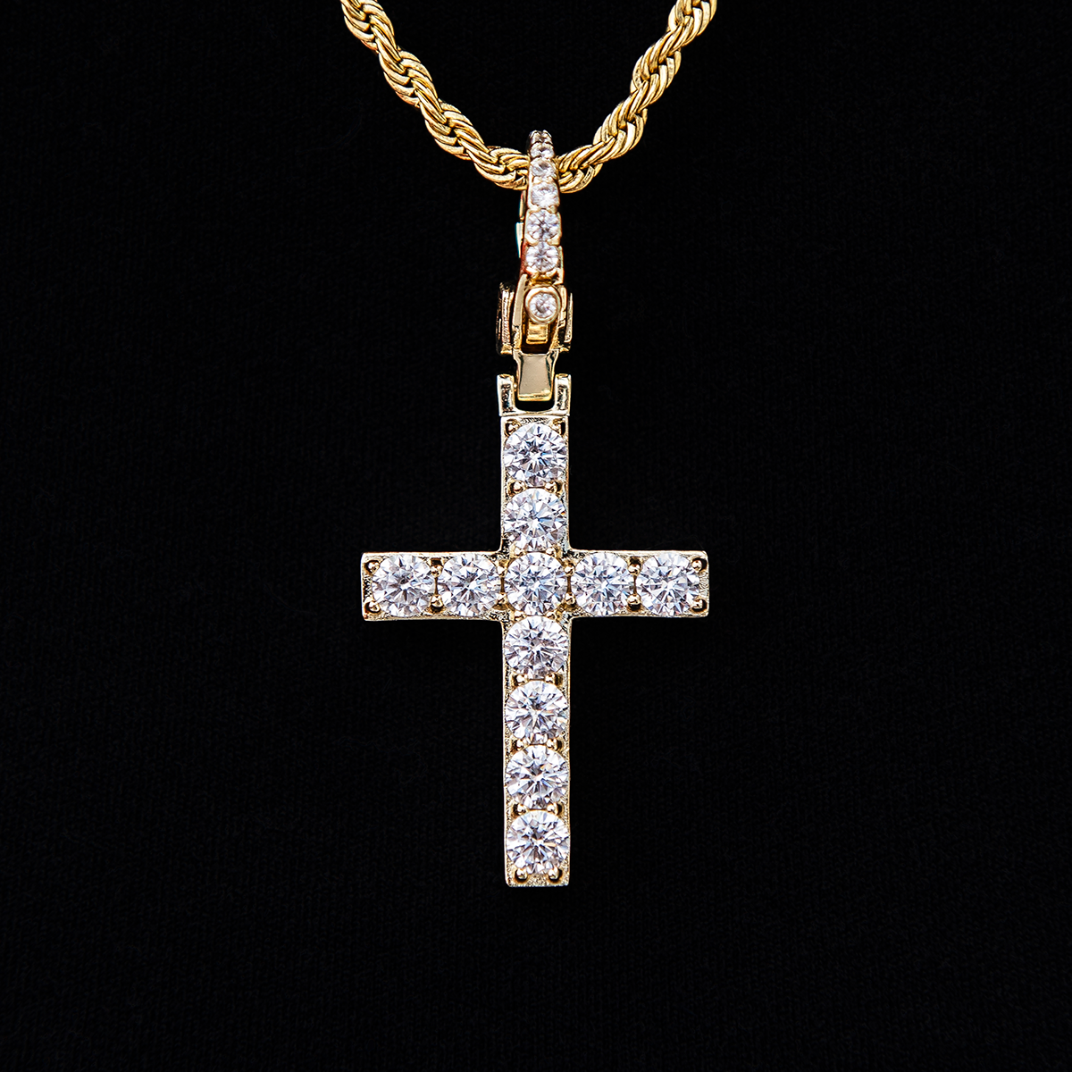 Diamond Cross Clip On Pendant in Yellow Gold
